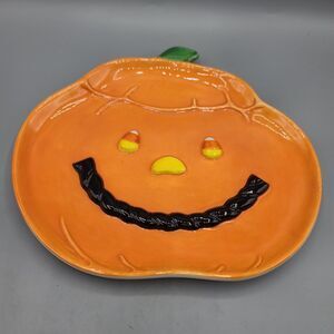 Hallmark Halloween Jack-O-Lantern Pumpkin Plate Dish Ceramic Orange #1